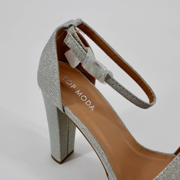 Top Moda Open Toe Platform Ankle Strap High Heels Size 6.5 in Silver Glitter NEW - Picture 4 of 8